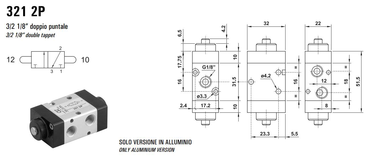 Zawór sterowany mechanicznie 321/521 2P, Elektrozawory - po