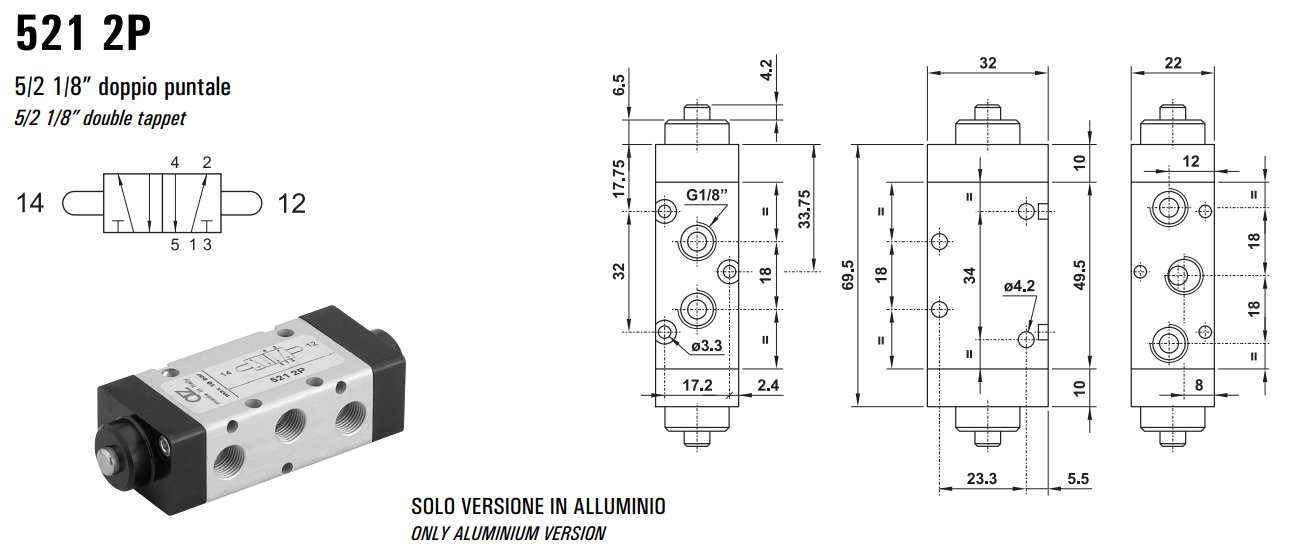 Zawór sterowany mechanicznie 321/521 2P, Elektrozawory - po