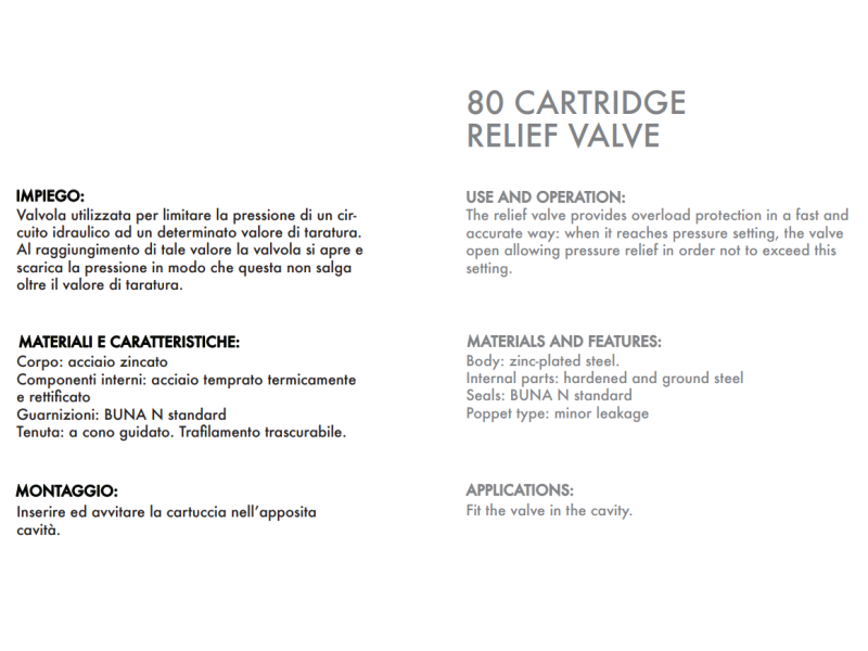 Zawór przelewowy nabojowy VMP80, Ciśnienie: 50-300 BAR