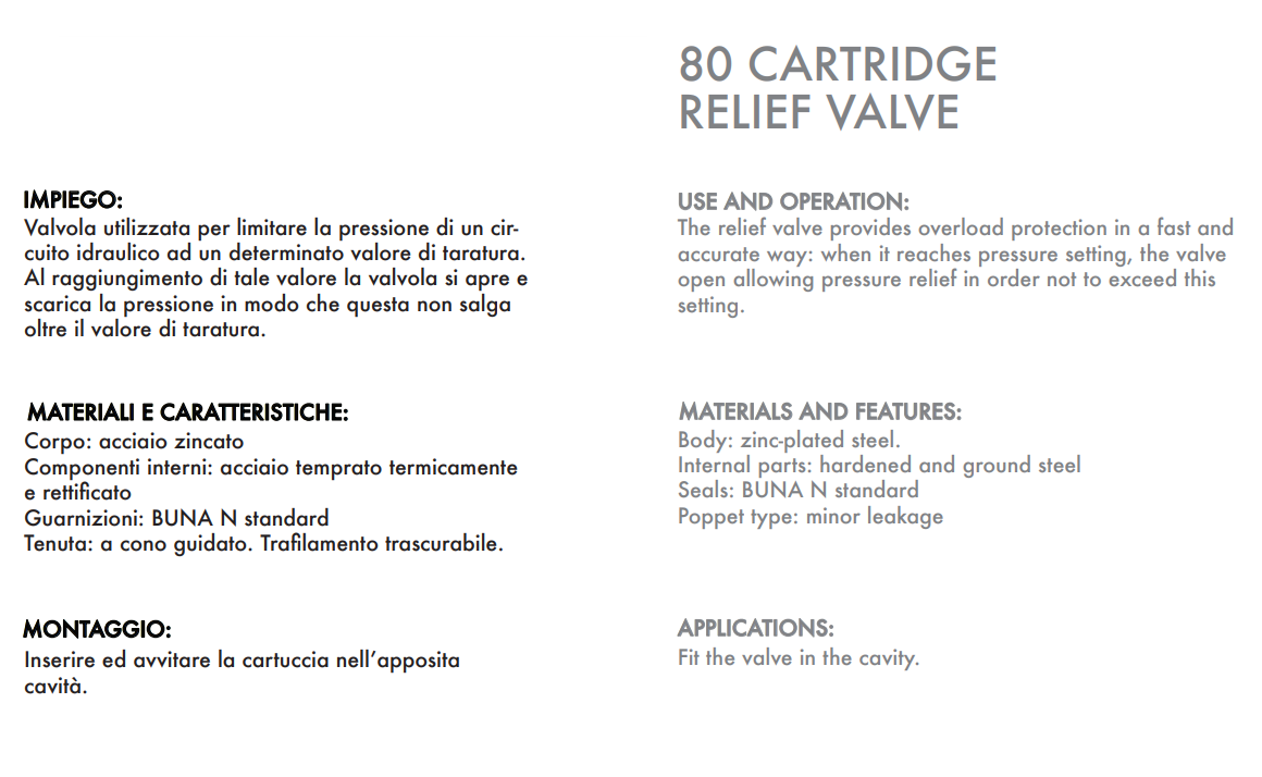 Zawór przelewowy nabojowy VMP80, Ciśnienie: 50-300 BAR