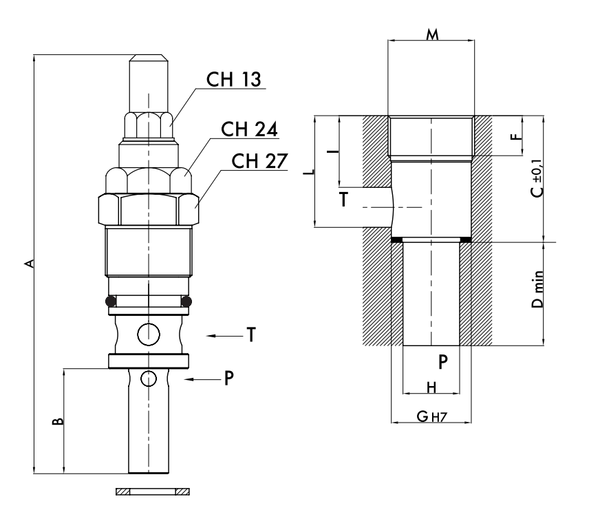 Zawór przelewowy nabojowy VMP80, Ciśnienie: 50-300 BAR
