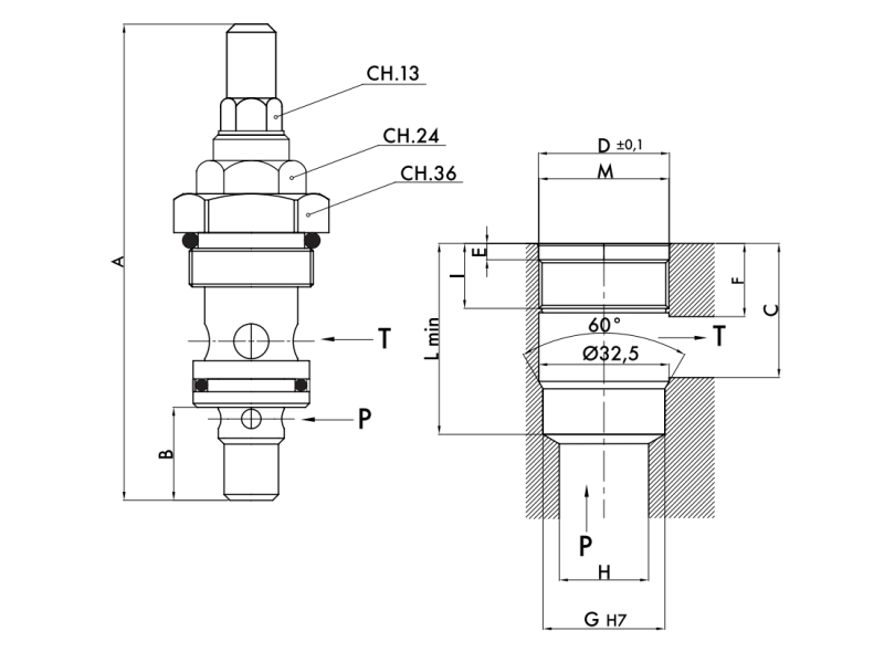 Zawór przelewowy nabojowy 120, Ciśnienie: 50-400 BAR
