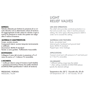 Lekki zawór przelewowy, Wymiary zaworów: 3/8'' L