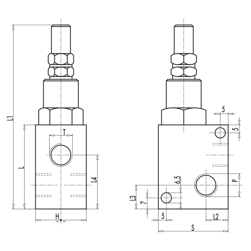 Lekki zawór przelewowy, Wymiary zaworów: 3/8'' L