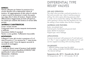 Dyferencjalny zawór przelewowy, Wymiary zaworów: 1"