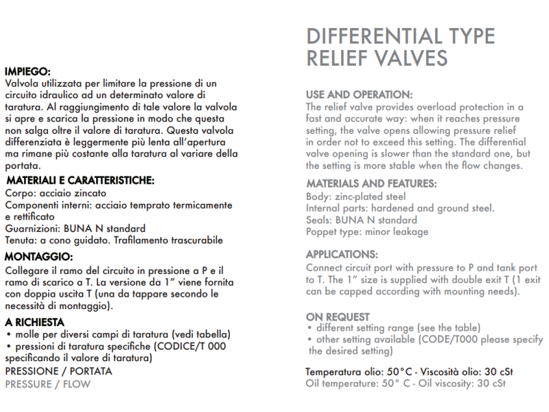 Dyferencjalny zawór przelewowy, Wymiary zaworów: 1"
