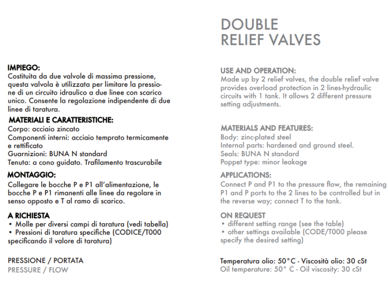 Podwójny zawór przelewowy, Wymiary zaworów: 1/2"