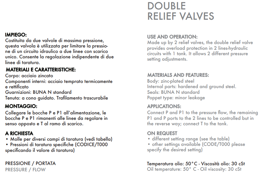Podwójny zawór przelewowy, Wymiary zaworów: 1/2"