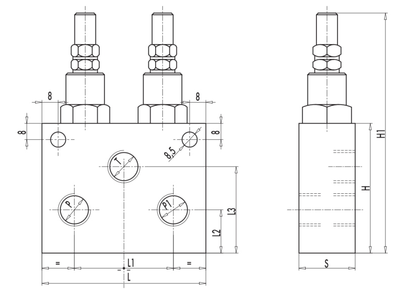Podwójny zawór przelewowy, Wymiary zaworów: 1/2"