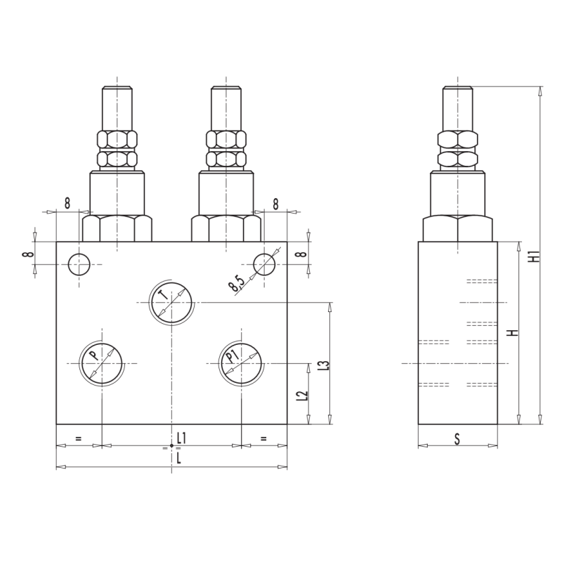 Podwójny zawór przelewowy, Wymiary zaworów: 1/2"