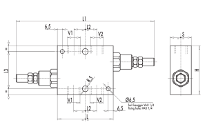 Podwójny zawór przelewowy krzyżowy VAU 1/4" BSPP, Rozmiar