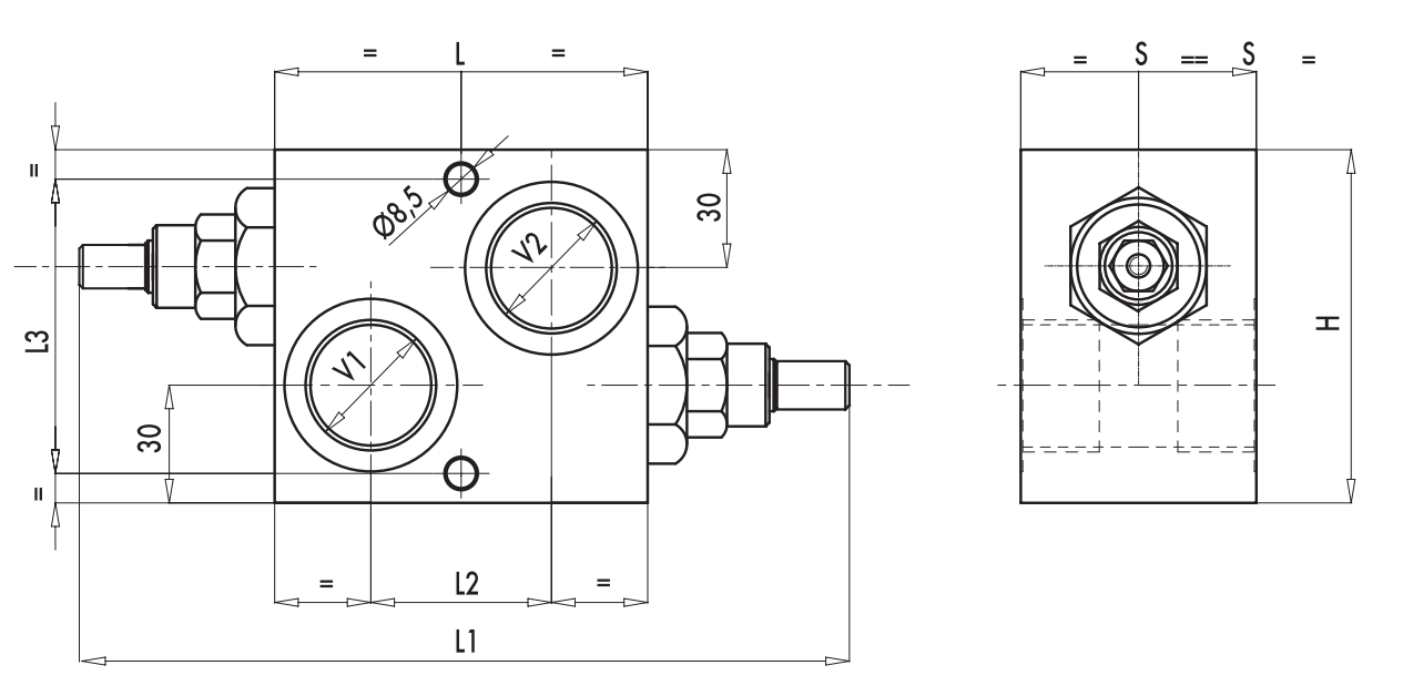 Podwójny zawór przelewowy krzyżowy 1”, Rozmiar gwintu:
