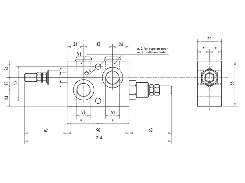 Podwójny zawór przelewowy krzyżowy VMPDI 3/8" BSPP, Rozmi