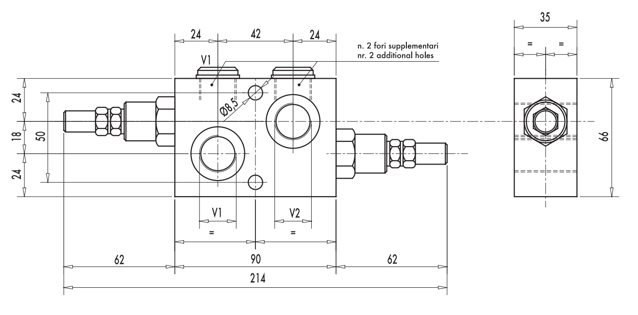 Podwójny zawór przelewowy krzyżowy VMPDI 3/8" BSPP, Rozmi