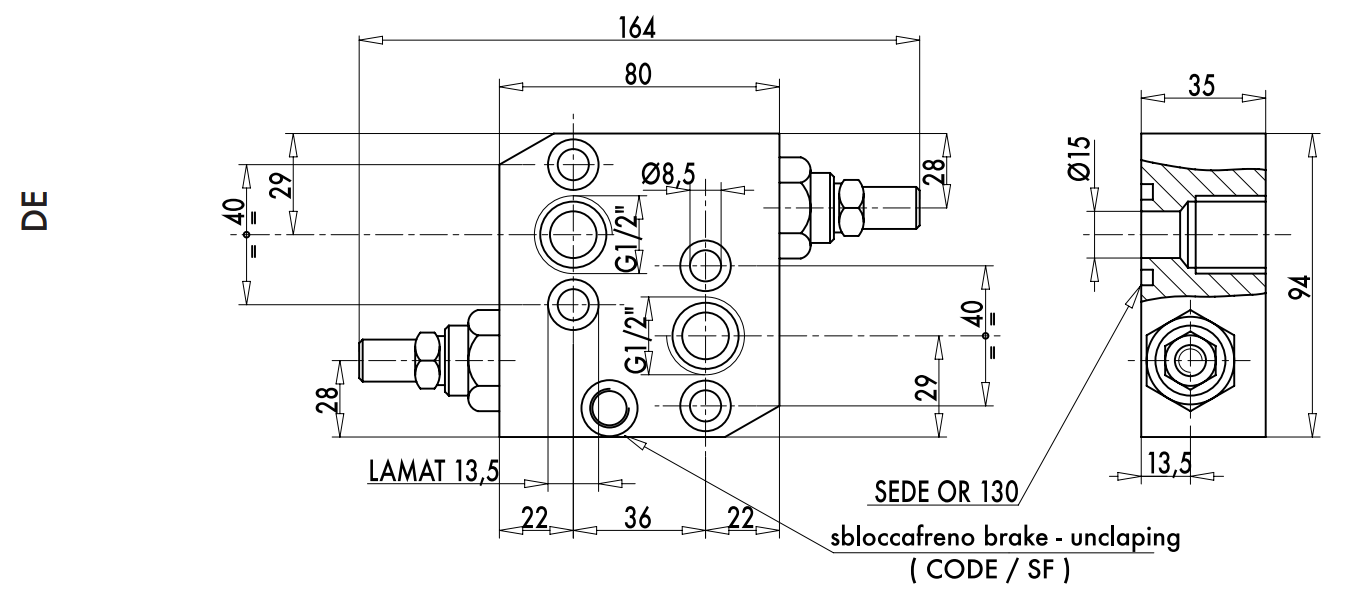 Podwójny zawór przelewowy krzyżowy VAU 1/2" BSPP SE OMP/O