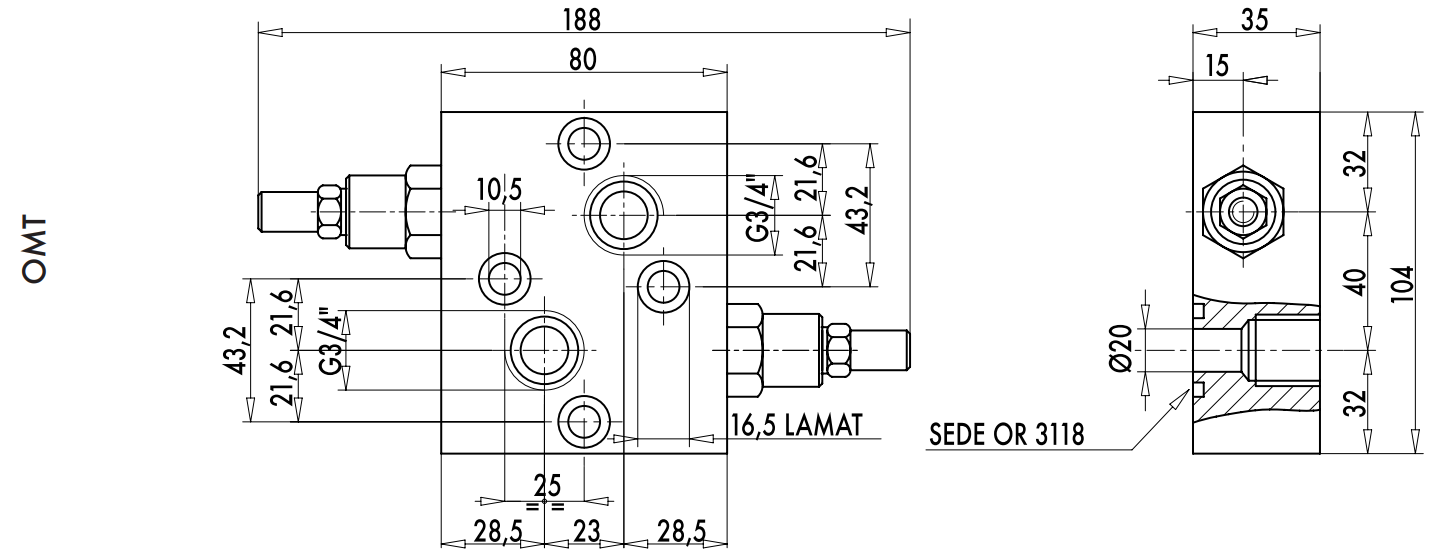Podwójny zawór przelewowy krzyżowy rozkładany 3/4" BSPP 