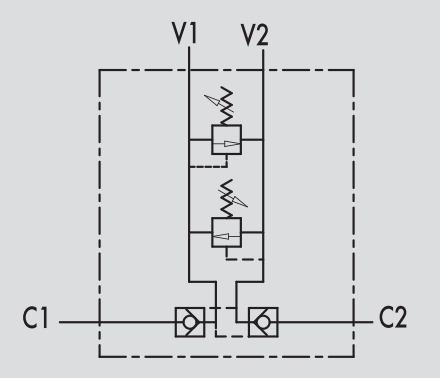 Podwójny zawór przelewowy z pilotowym zaworem zwrotnym VBA