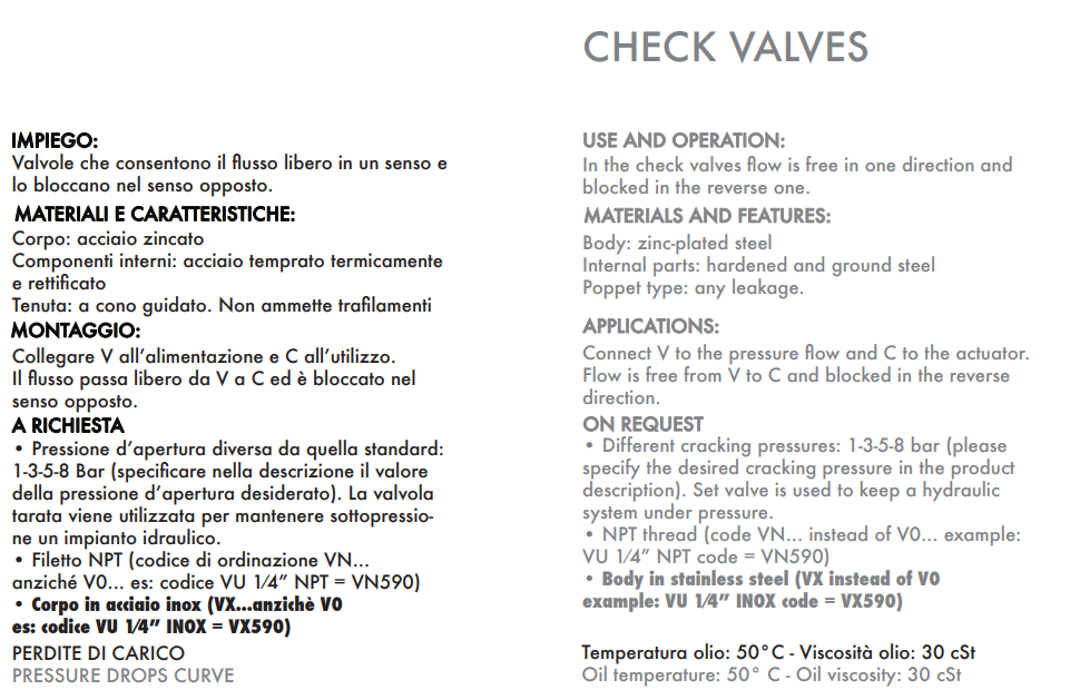 Zawór zwrotny zabezpieczający VU 1/8" BSPP, Rozmiar gwintu
