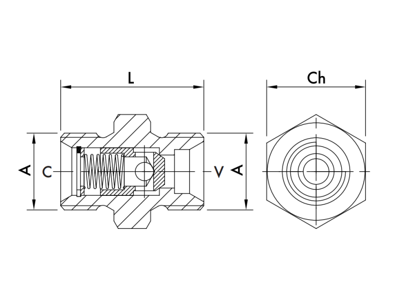 Męski zawór zwrotno-zabezpieczający VU MM 1/4" BSPP, Rozm
