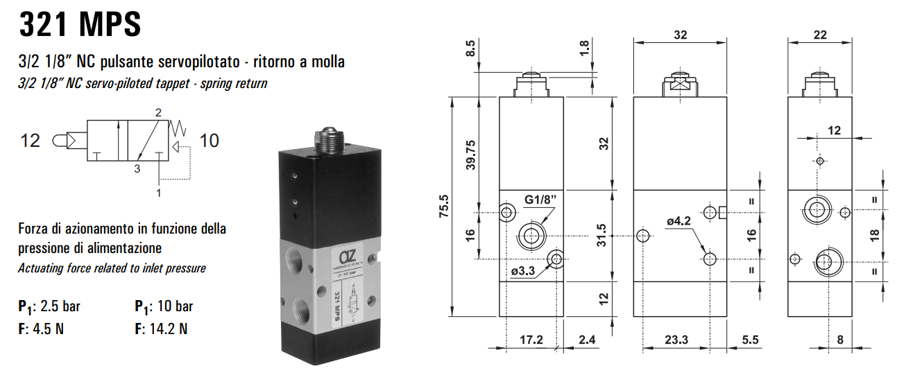 Zawór sterowany mechanicznie 321/521 MPS, Elektrozawory - p