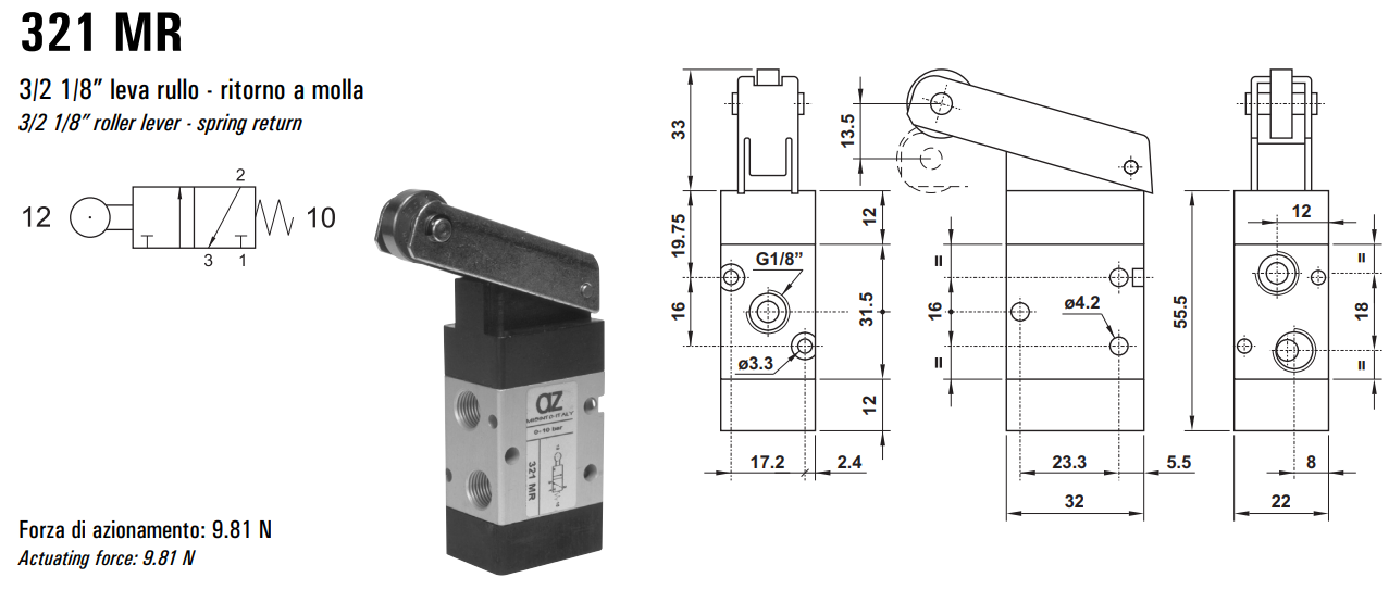 Zawór sterowany mechanicznie 321/521 MR, Elektrozawory - po