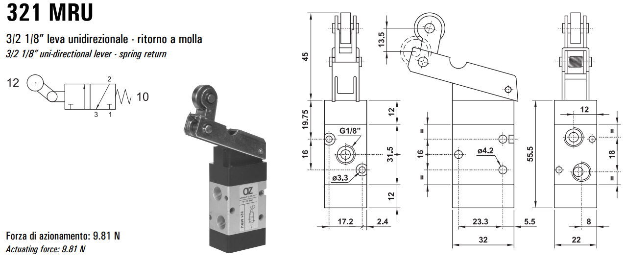 Zawór sterowany mechanicznie 321/521 MRU, Elektrozawory - p