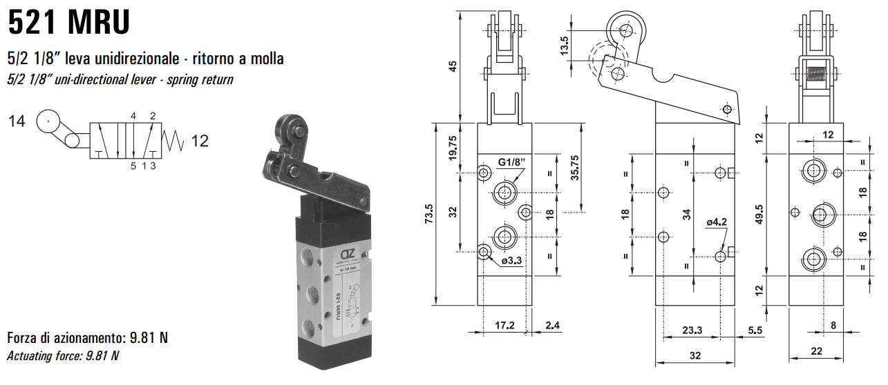 Zawór sterowany mechanicznie 321/521 MRU, Elektrozawory - p