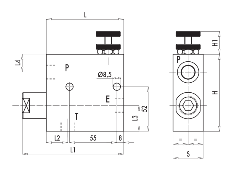 3 portowy zawór sterujący przepływem RFP3 3/8" BSPP, Rozm
