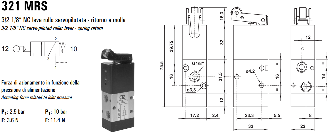 Zawór sterowany mechanicznie 321/521 MRS, Elektrozawory - p