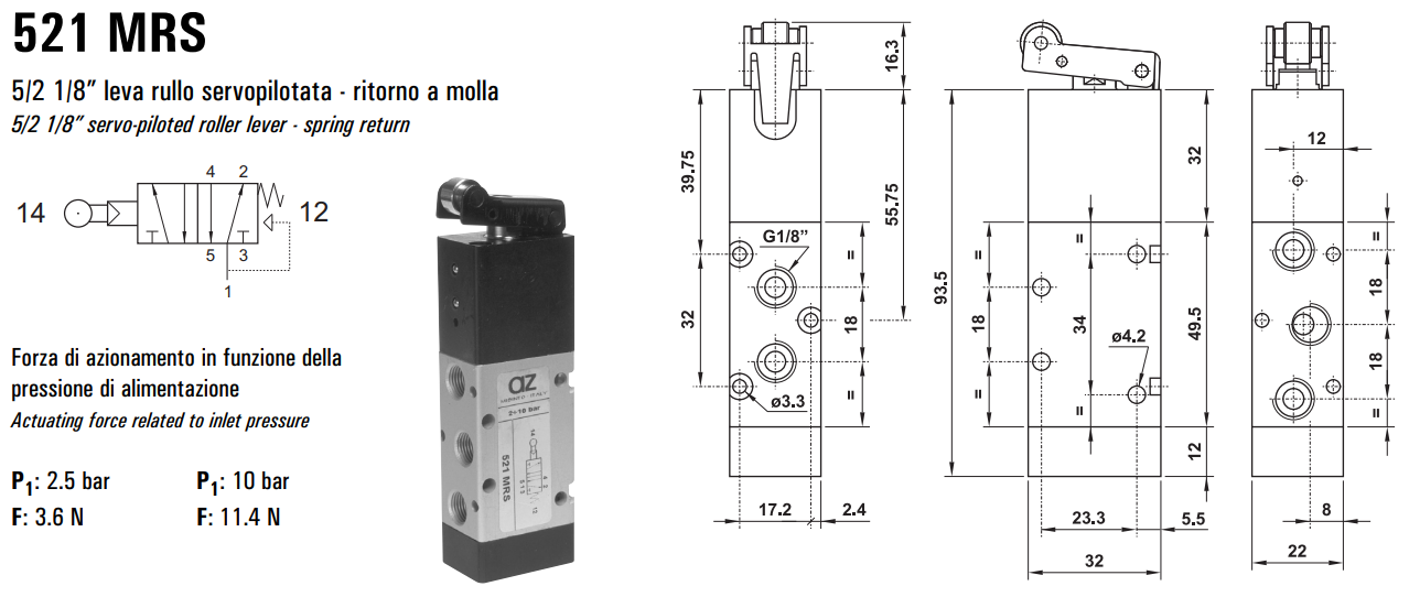 Zawór sterowany mechanicznie 321/521 MRS, Elektrozawory - p