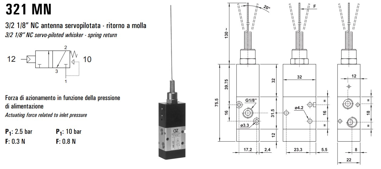 Zawór sterowany mechanicznie 321/521 MN, Elektrozawory - po