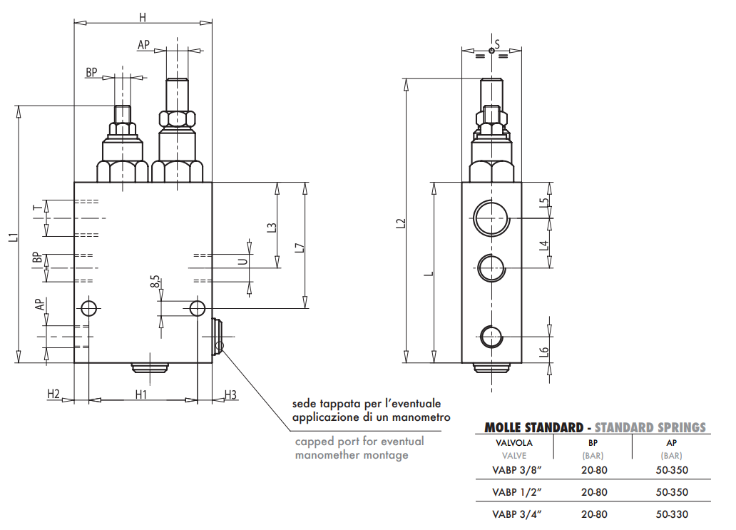 Zawór 2 pompowy odciążający VABP 3/8" BSPP, Rozmiar gwin