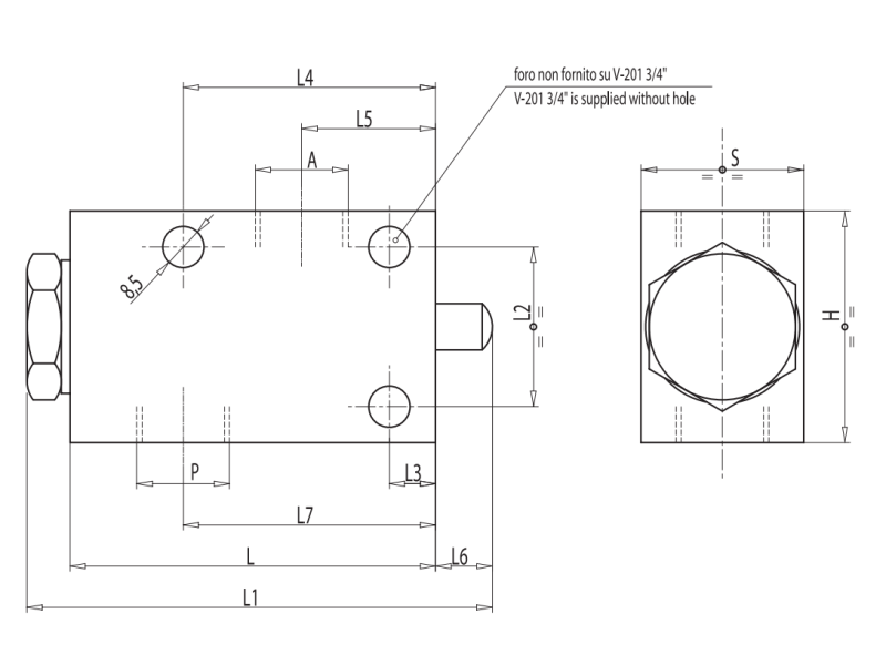 Zawór krańcowy VF-NC 3/8" BSPP, Rozmiar gwintu: 3/8" BSPP