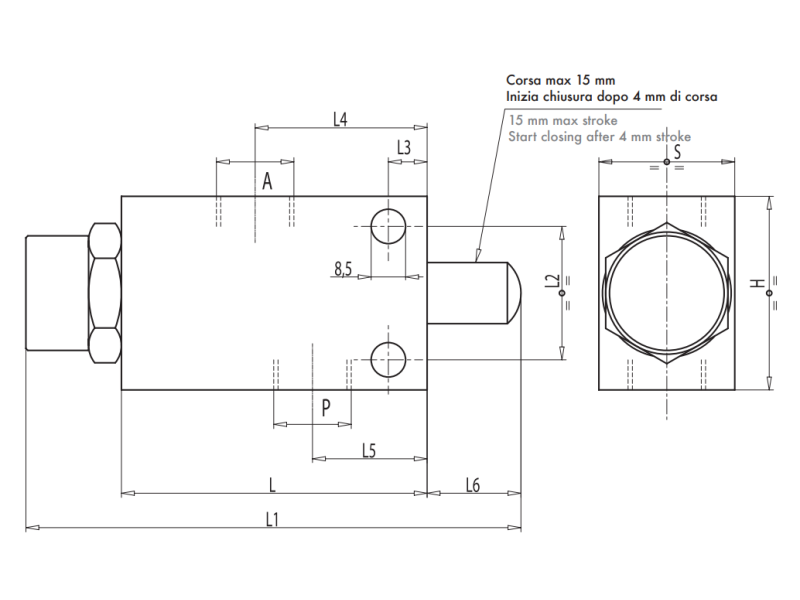 Zawór krańcowy VF 3/8" BSPP NA, Rozmiar gwintu: 3/8" BSPP