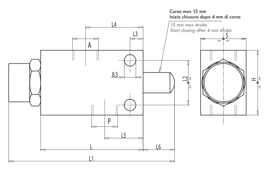Zawór krańcowy VF 3/8" BSPP NA, Rozmiar gwintu: 3/8" BSPP