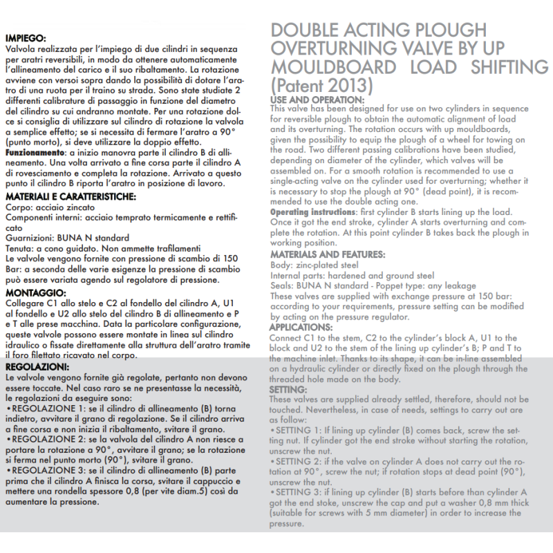 Zawór podwójnego działania do pługa obrotowego VRAP 3/8