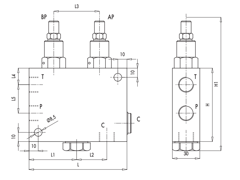 Jednodrogowy blok specjalny VNS 3/8" BSPP, Rozmiar gwintu: 3