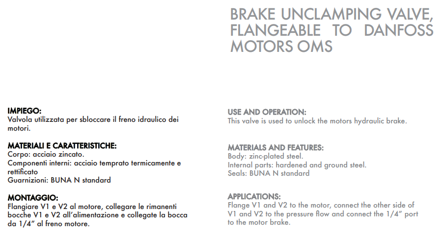 Zawór odblokowujący hamulce pionowy VSBF 1/2" BSPP OMS, Ro
