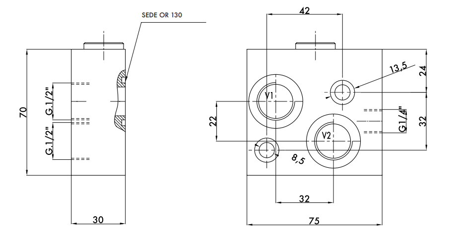 Zawór odblokowujący hamulce pionowy VSBF 1/2" BSPP OMS, Ro