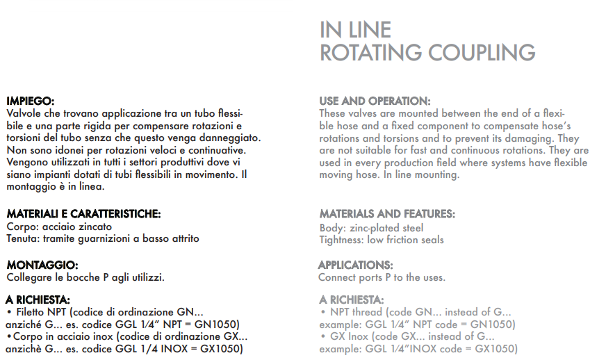 Złącze obrotowe w linii GGL 1/4" BSPP, Rozmiar gwintu: 1/4