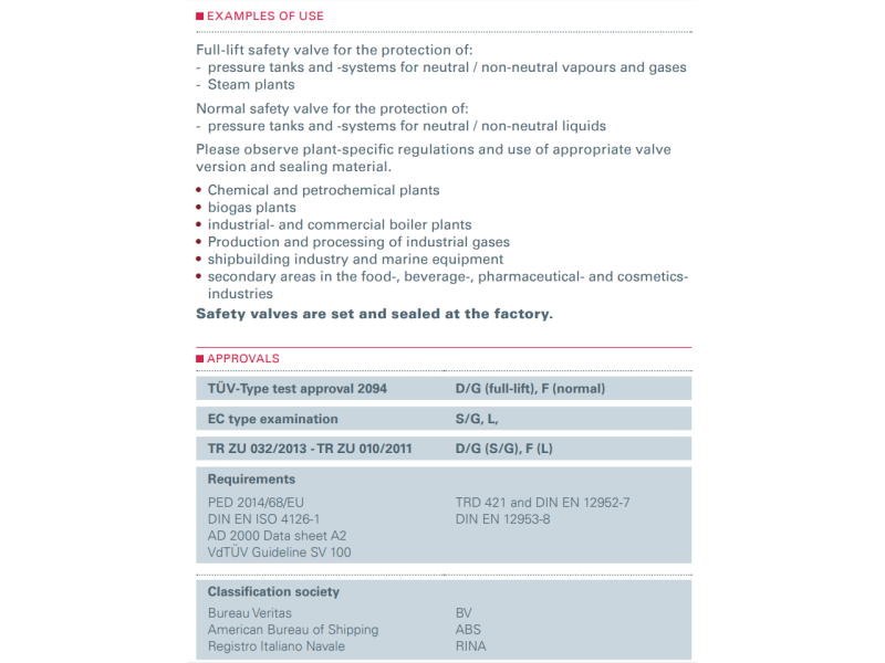 Zawór bezpieczeństwa Seria 455, Średnica nominalna DN: DN