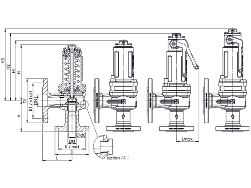 Zawór bezpieczeństwa Seria 455, Średnica nominalna DN: DN