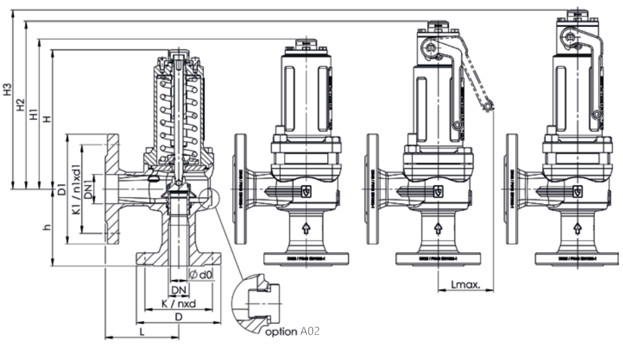 Zawór bezpieczeństwa Seria 455, Średnica nominalna DN: DN