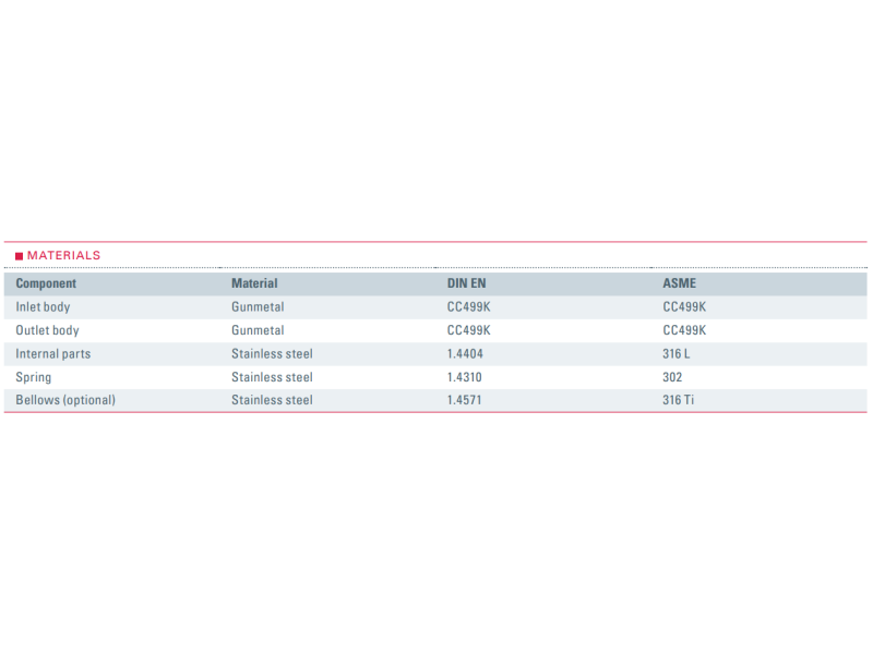 Zawór bezpieczeństwa Seria 852, Średnica nominalna DN: DN