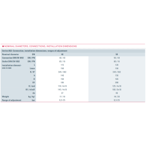 Zawór bezpieczeństwa Seria 852, Średnica nominalna DN: DN