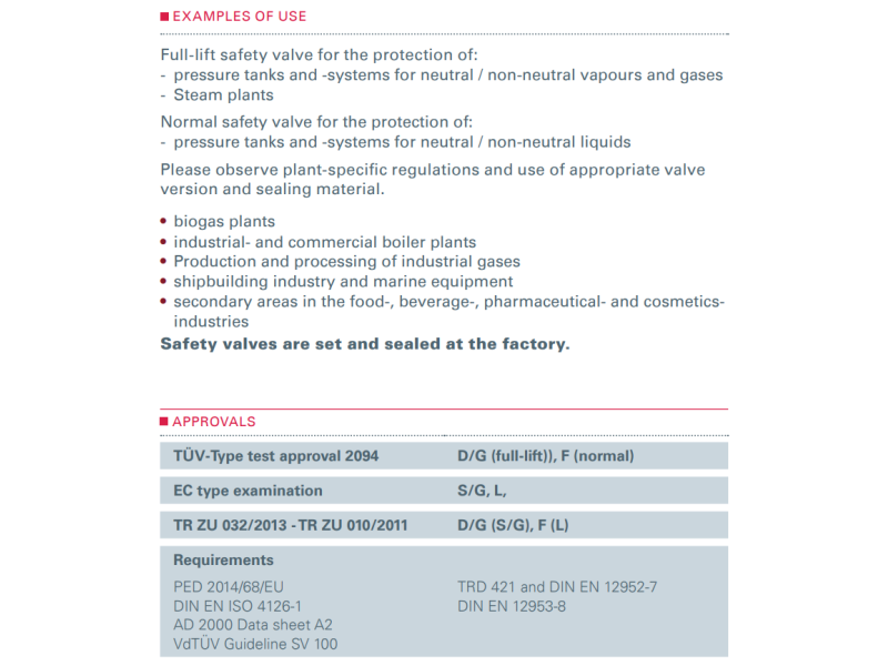 Zawór bezpieczeństwa Seria 355, Średnica nominalna DN: DN