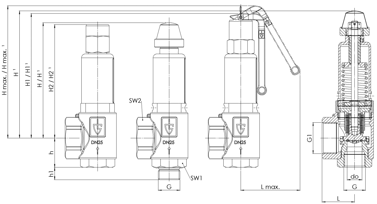 Zawór bezpieczeństwa Seria 451, Rozmiar gwintu (2): 1.1/2'