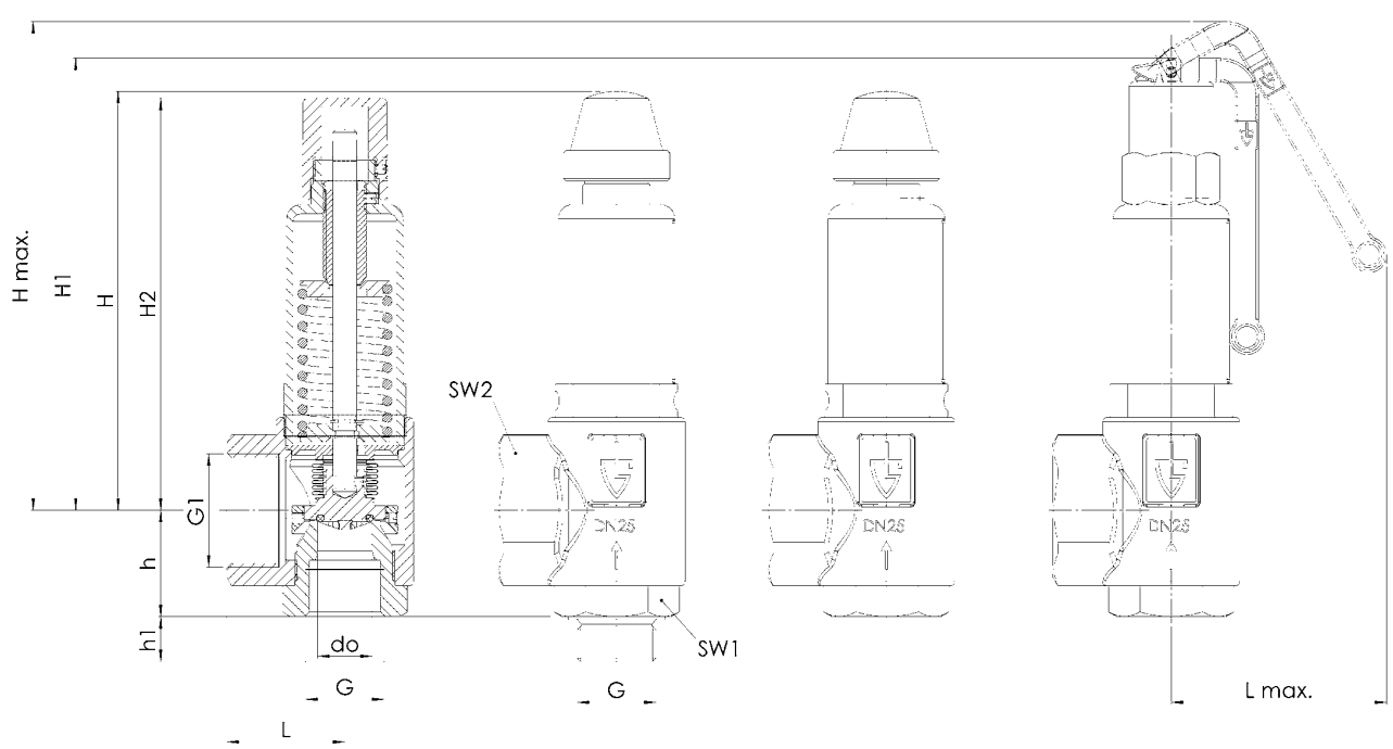 Zawór bezpieczeństwa Seria 851, Rozmiar gwintu (2): 1.1/2'