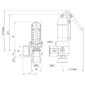Zawór bezpieczeństwa Seria 460, Rozmiar gwintu (2): 1/2" B