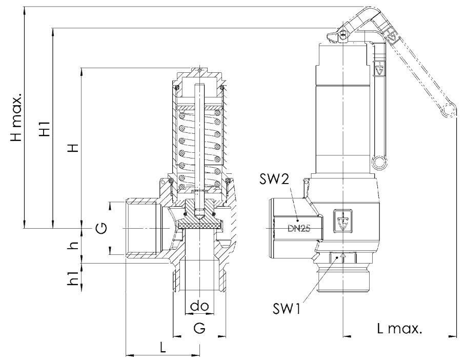 Zawór bezpieczeństwa Seria 460, Rozmiar gwintu (2): 1/2" B